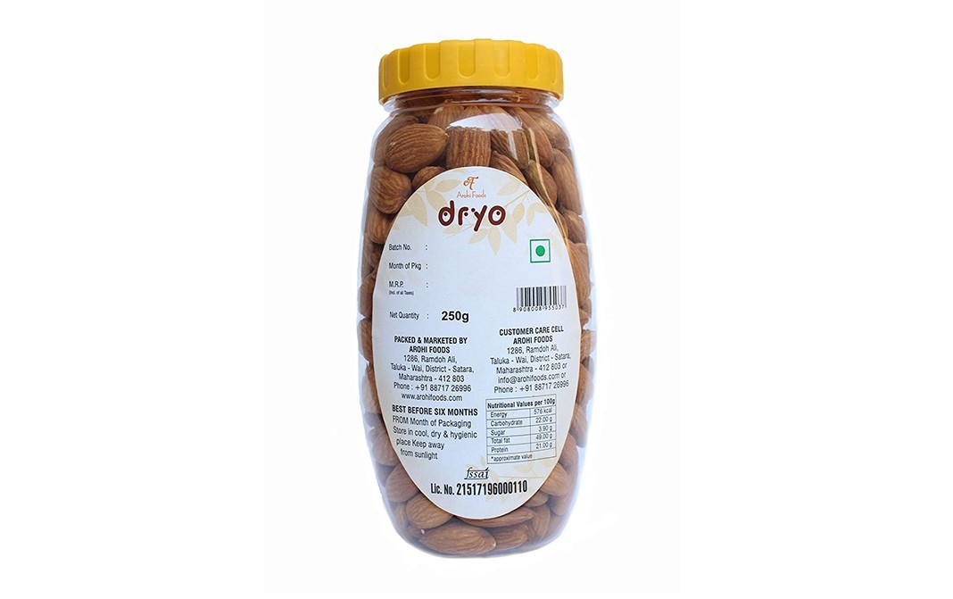 Dryo Almonds    Plastic Jar  250 grams